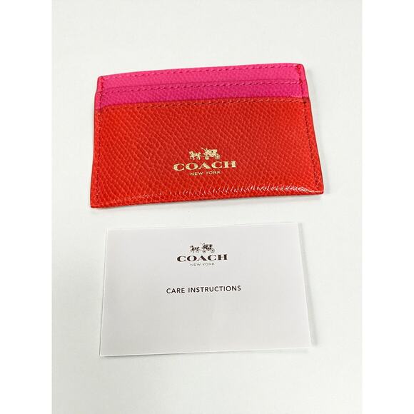 Coach Colorblock Leather Card Holder – Red & Pink - Picture 2 of 3